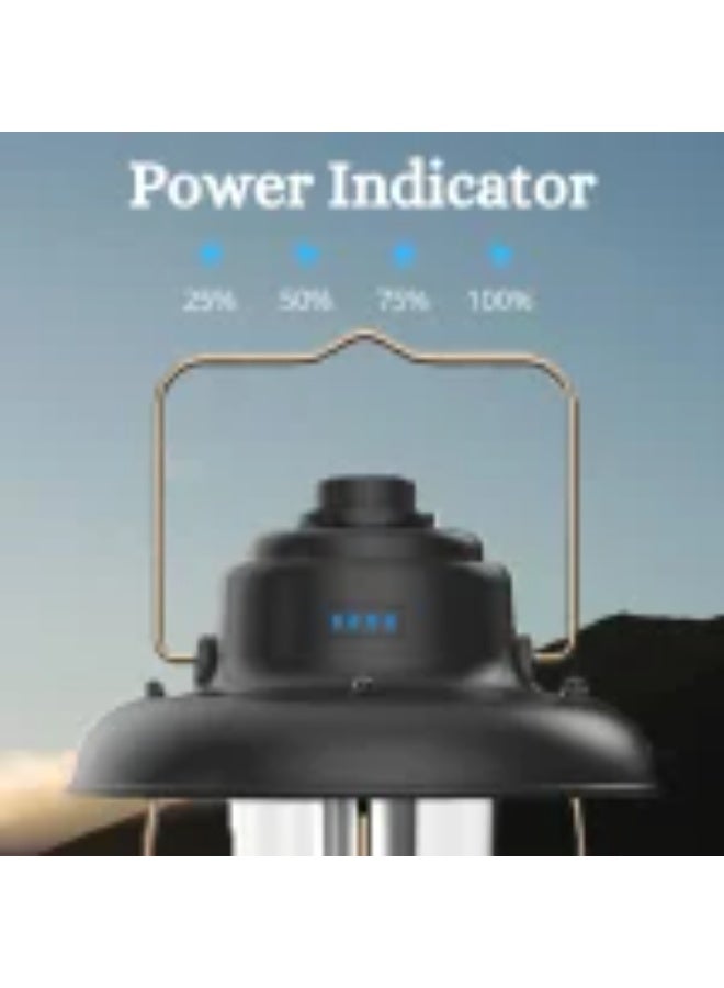 لايت فانوس تخييم عتيق قابل لإعادة الشحن - مصباح خيمة LED خارجي بثلاثة أوضاع مع مؤشر طاقة - فانوس معلق محمول مقاوم للعوامل الجوية للتخييم وحالات الطوارئ - Image 3